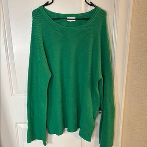 XL Scoop Neck Sweater Vibrant Green Bell Sleeve, Back Slit Detail Super Soft!